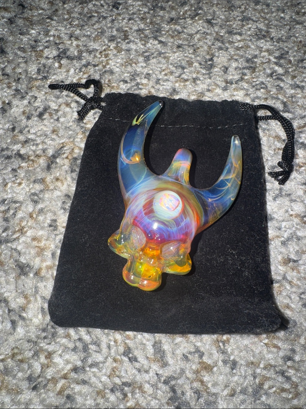 Multicolor Glass Horned Skull Pendant